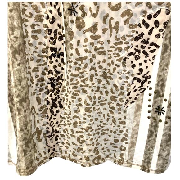 Coldwater Creek Animal Print Top XL Womens Beaded Stretch Chiffon Boho Leopard - Picture 6 of 8